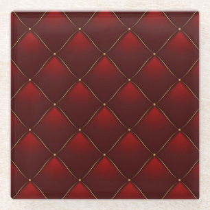 Quilted Red Gold Thread Background Glass Coaster