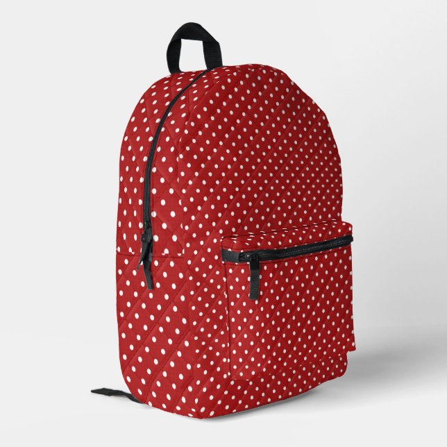 Quilted Red with Polka Dots Printed Backpack (Back Corner Left)