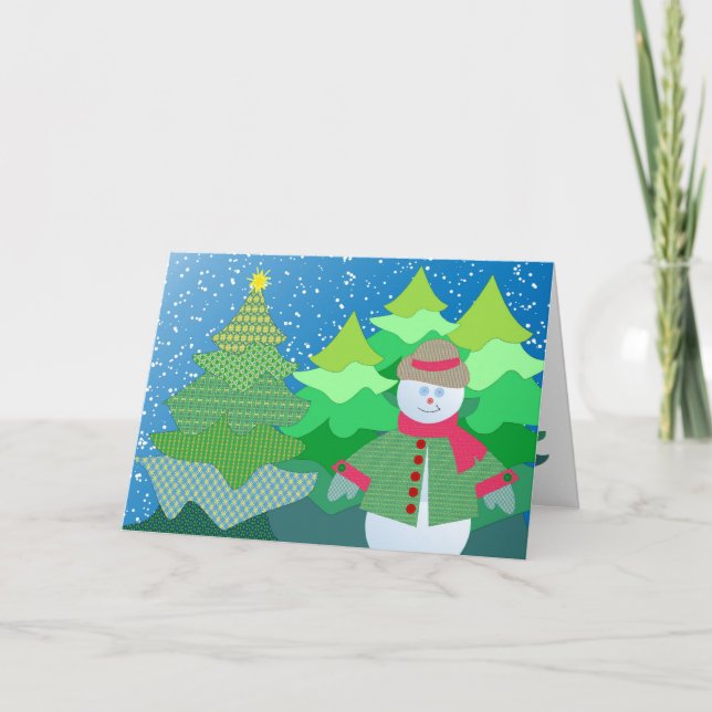 Quilted snowman holiday card (Front)