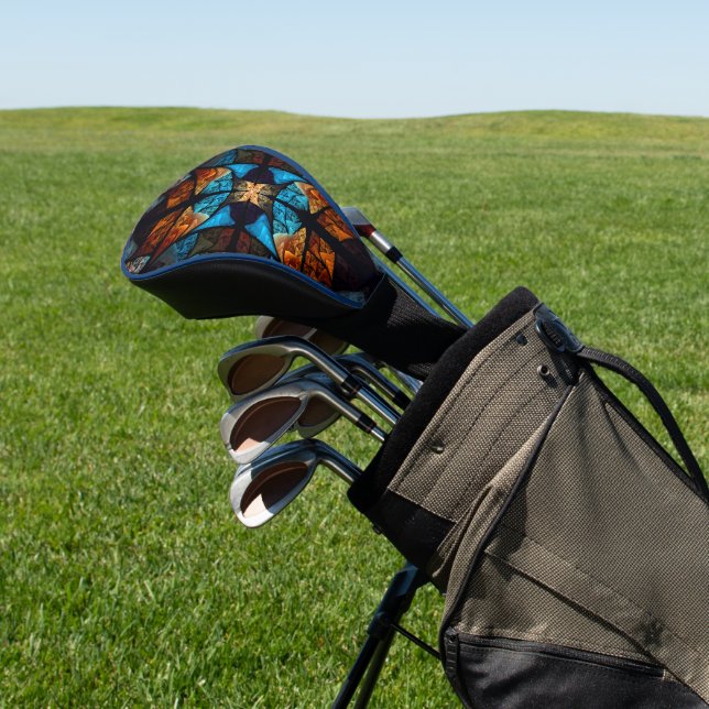 Quilted Star Abstract in Blues Golf Head Cover (In Situ)