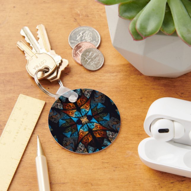 Quilted Star Abstract in Blues Key Ring (Desk)