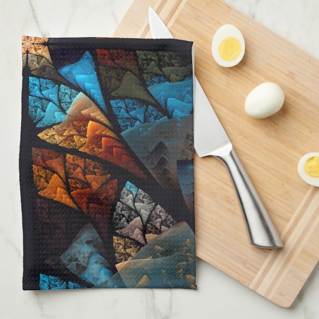 Quilted Star Abstract in Blues Tea Towel (Quarter Fold)