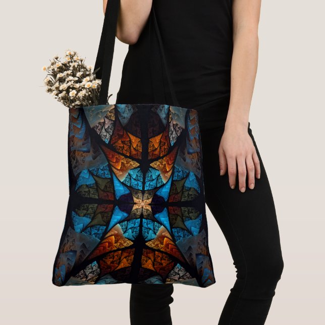 Quilted Star Abstract in Blues Tote Bag (Close Up)