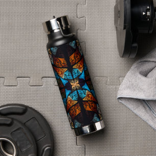 Quilted Star Abstract in Blues Water Bottle