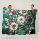 Quilted Teal Blue Floral Design Fleece Blanket<br><div class="desc">Quilted Teal Blue Floral Design</div>