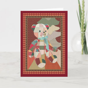Quilted Teddy Bear Christmas Holiday Card