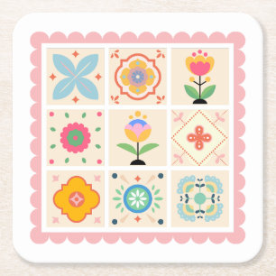 Quilted with Love Baby Shower Square Paper Coaster