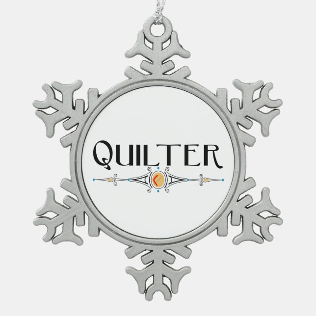 Quilter Decorative Line Snowflake Pewter Christmas Ornament (Front)