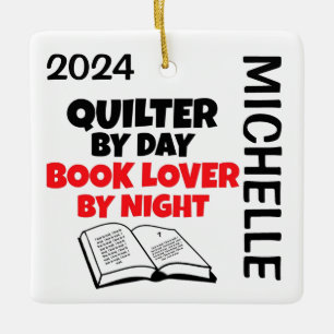Quilter loves Reading CUSTOM Ceramic Ornament