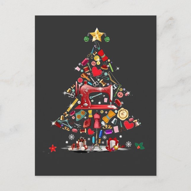 Quilter Merry Christmas Tree Quilt Block Quilting  Announcement Postcard (Front)