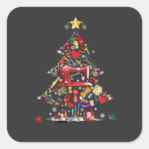 Quilter Merry Christmas Tree Quilt Block Quilting  Square Sticker