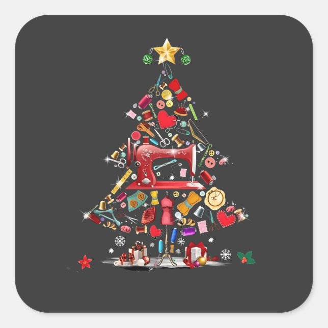 Quilter Merry Christmas Tree Quilt Block Quilting  Square Sticker (Front)