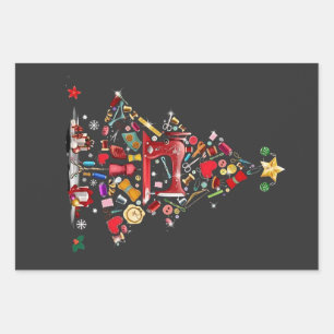 Quilter Merry Christmas Tree Quilt Block Quilting  Wrapping Paper Sheet