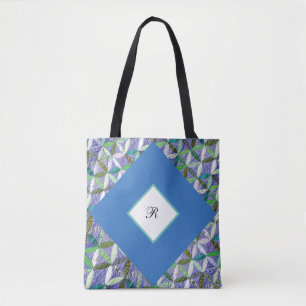 Quilters Blue Monogram Tote Bag