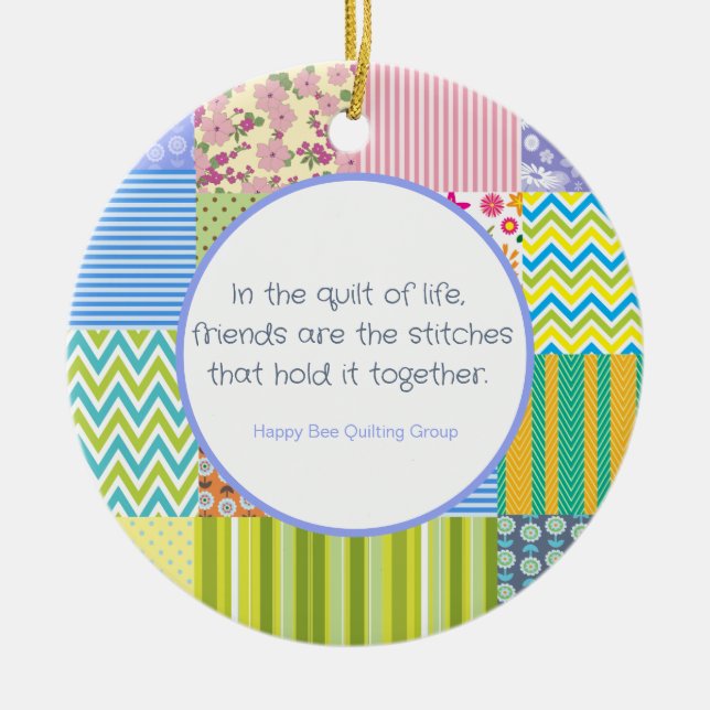 Quilters Patchwork  Personalised Ceramic Tree Decoration (Front)