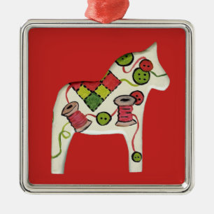 Quilter'sChristmas Dala Horses Metal Tree Decoration