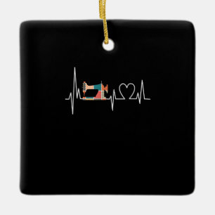 Quilting And Sewing Is My Loves Heartbeat Gifts Ceramic Ornament
