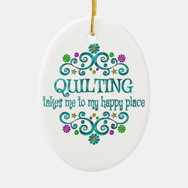 Quilting Happy Place Ceramic Tree Decoration (Front)