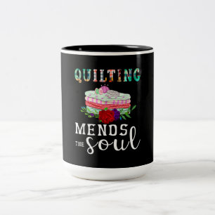 Quilting Mends Soul Quilter Gift Quilting Lovers Two-Tone Coffee Mug