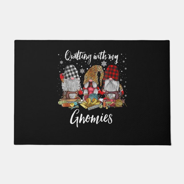 Quilting With My Gnomies Christmas Gnomes Holiday Doormat (Front)