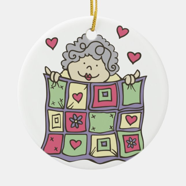 Quilting Woman Ceramic Tree Decoration (Front)