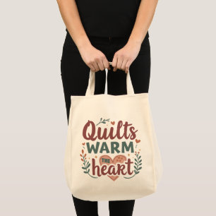 "Quilts Warm The Heart" Cosy Quilting Cottagecore Tote Bag