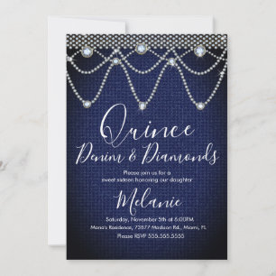 Quince Denim Diamonds Gem Pearls  Invitation