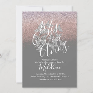 Quiñce Faux Glitter Butterflies Silver Birthday Invitation