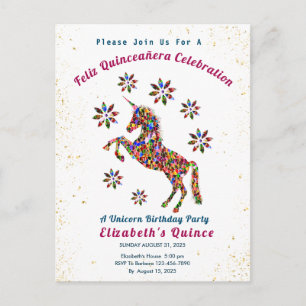 Quince Unicorn Quinceañera Birthday Celebration Postcard