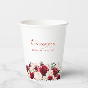 Quinceane Party Red Rose Pink Peony Custom Paper Cups