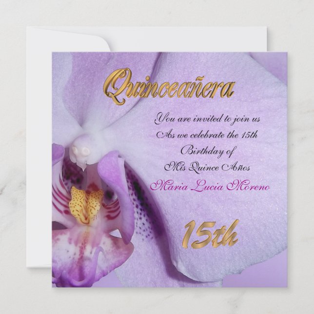 Quinceaneara invitation orchid lavender (Front)