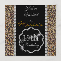 QUINCEANERA15th CHEETAH BLING Birthday Invitations