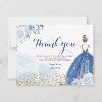Quinceañera 15 Anos Blue Flowers Thank You Card