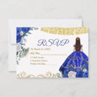 Quinceañera 15 Anos Royal Blue RSVP Card