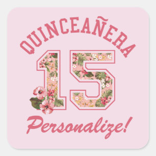 Quinceanera 15 Athletic Pink Floral Square Sticker