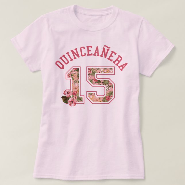 Quinceanera 15 Athletic Pink Floral T-Shirt (Design Front)