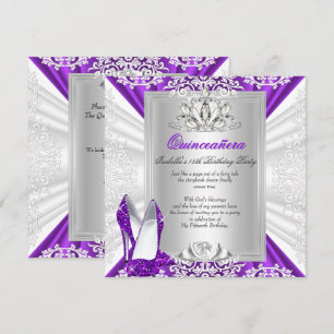 Quinceanera 15 Birthday Party Glitter Purple Heels Invitation