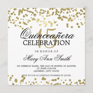 Quinceanera 15 Birthday Party Gold Foil Confetti Invitation
