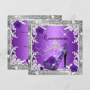Quinceanera 15 Birthday Party Purple Silver Invitation