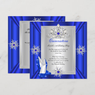 Quinceanera 15 Birthday Party Royal Blue Heels Invitation