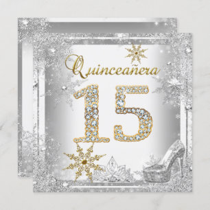 Quinceanera 15 Birthday Silver White Gold Elite Invitation