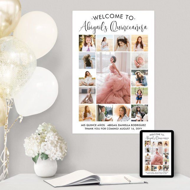 Quinceañera 15 Photo Collage Birthday Welcome Poster (Creator Uploaded)
