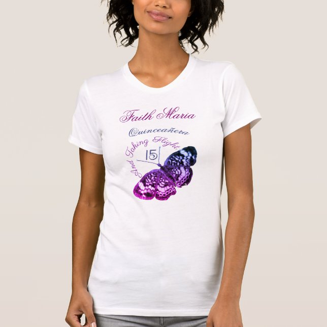 Quinceañera 15 Taking Flight Butterfly T-Shirt (Front)