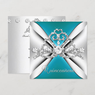 Quinceanera 15 Tiara Teal Blue Silver White Invitation