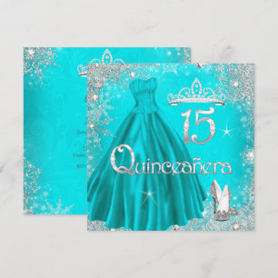 Quinceanera 15th Aqua Silver Snowflakes Party 2 Invitation