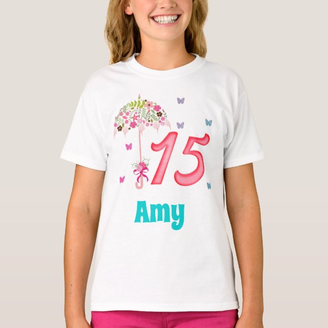 Quinceanera 15th Birthday 15 years old Custom T-Shirt (Front)