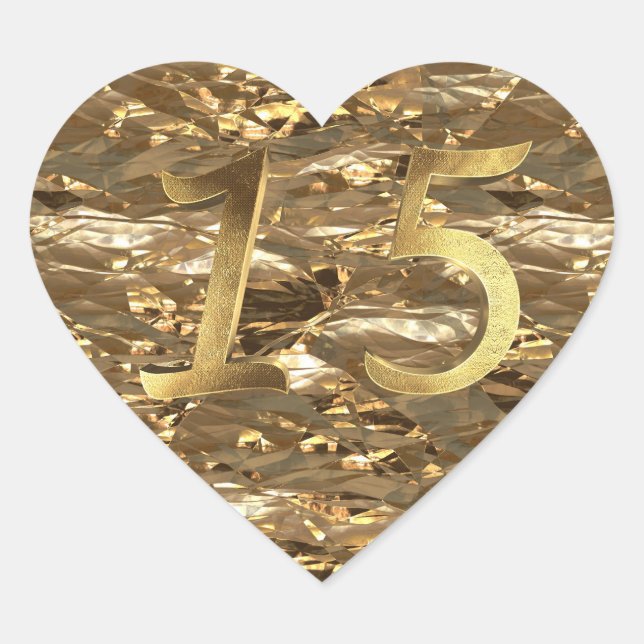 Quinceanera 15th Birthday 15th Anniversary Gold Heart Sticker (Front)