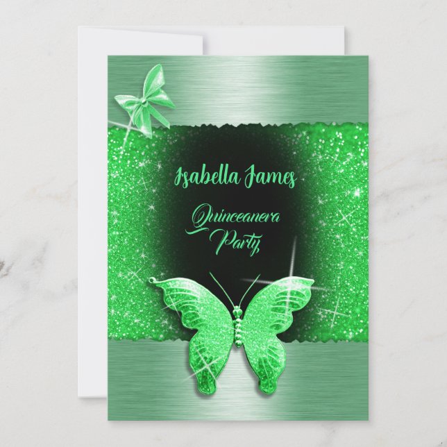 Quinceañera 15th birthday black green foil luxury invitation (Front)