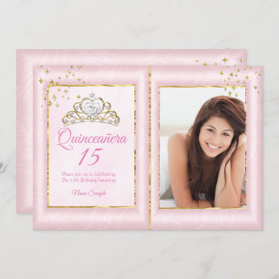 Quinceanera 15th Birthday Blush Pink Gold Photo Invitation