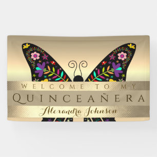 Quinceanera 15th Birthday Colourful Butterfly Banner